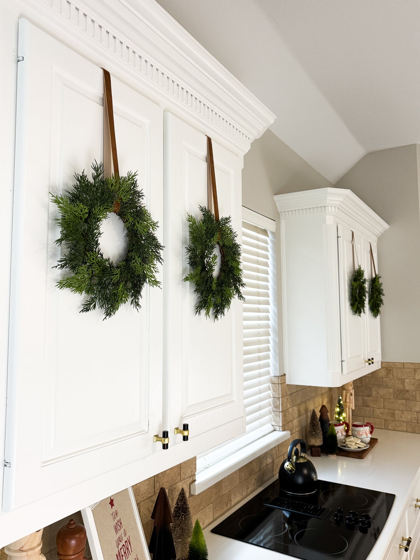 Mini Cedar Christmas Wreath Set with Antique Gold Velvet Ribbon