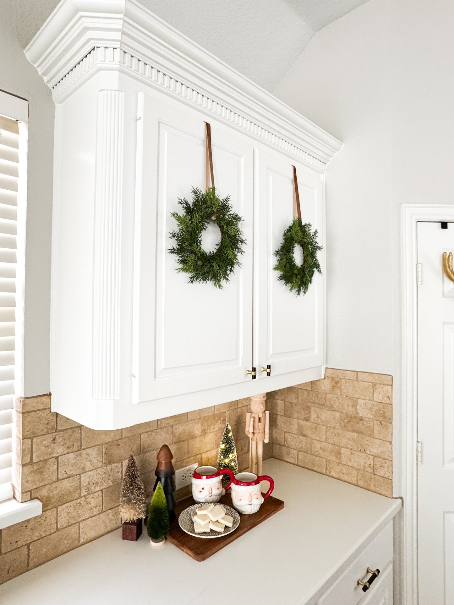 Mini Cedar Christmas Wreath Set with Antique Gold Velvet Ribbon