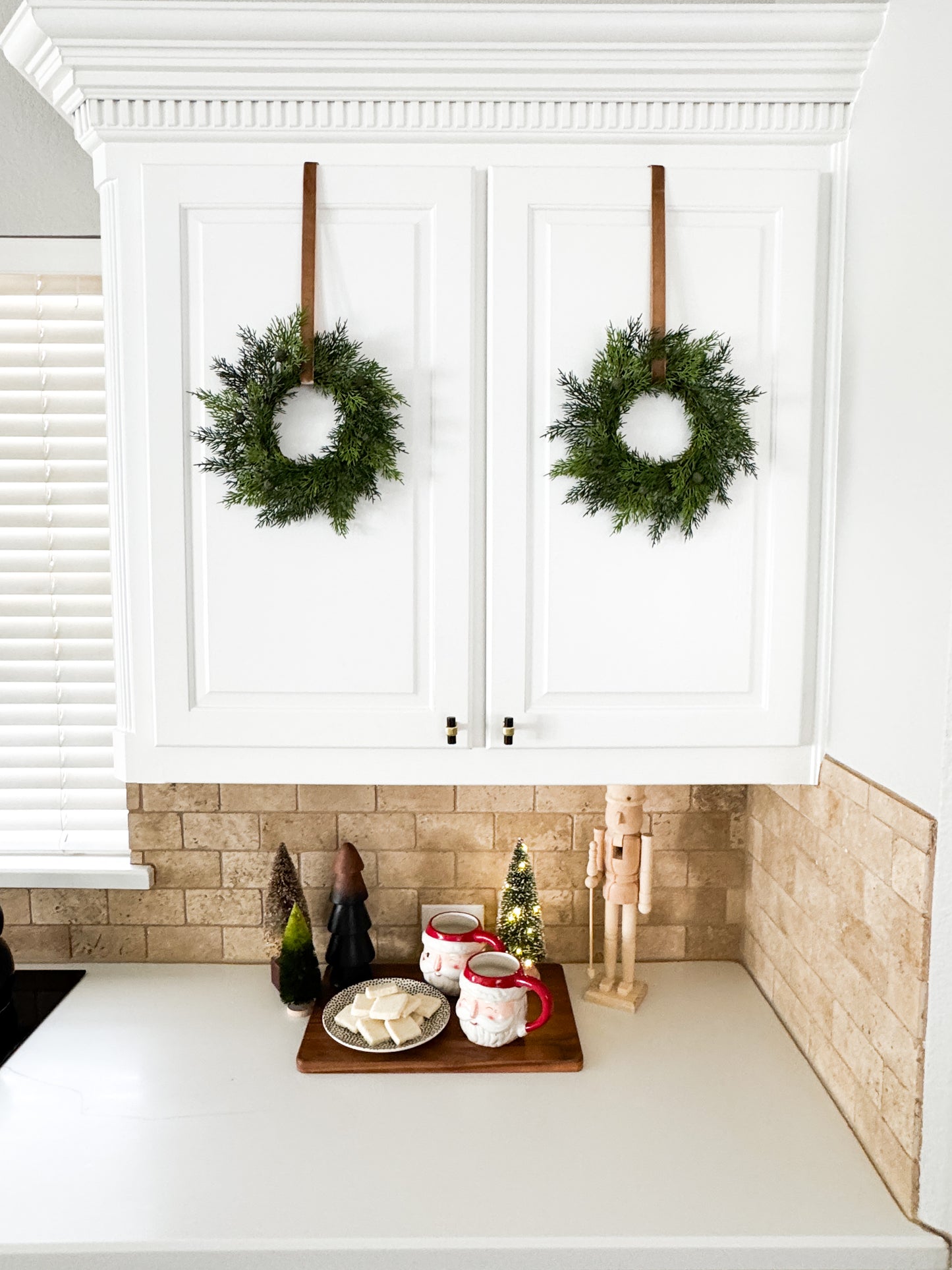 Mini Cedar Christmas Wreath Set with Antique Gold Velvet Ribbon