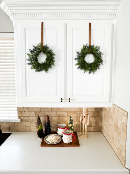 Mini Cedar Christmas Wreath Set with Antique Gold Velvet Ribbon