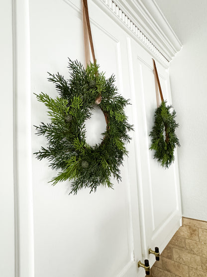 Mini Cedar Christmas Wreath Set with Antique Gold Velvet Ribbon