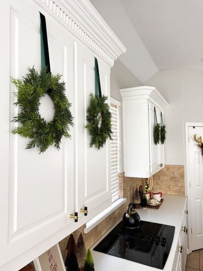 Mini Cedar Christmas Wreath Set with Antique Gold Velvet Ribbon