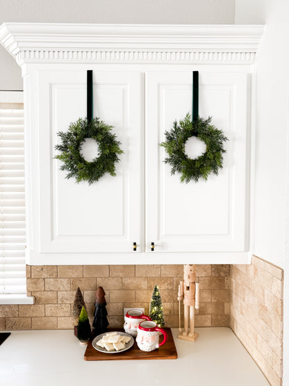 Mini Cedar Christmas Wreath Set with Dark Green Velvet Ribbon