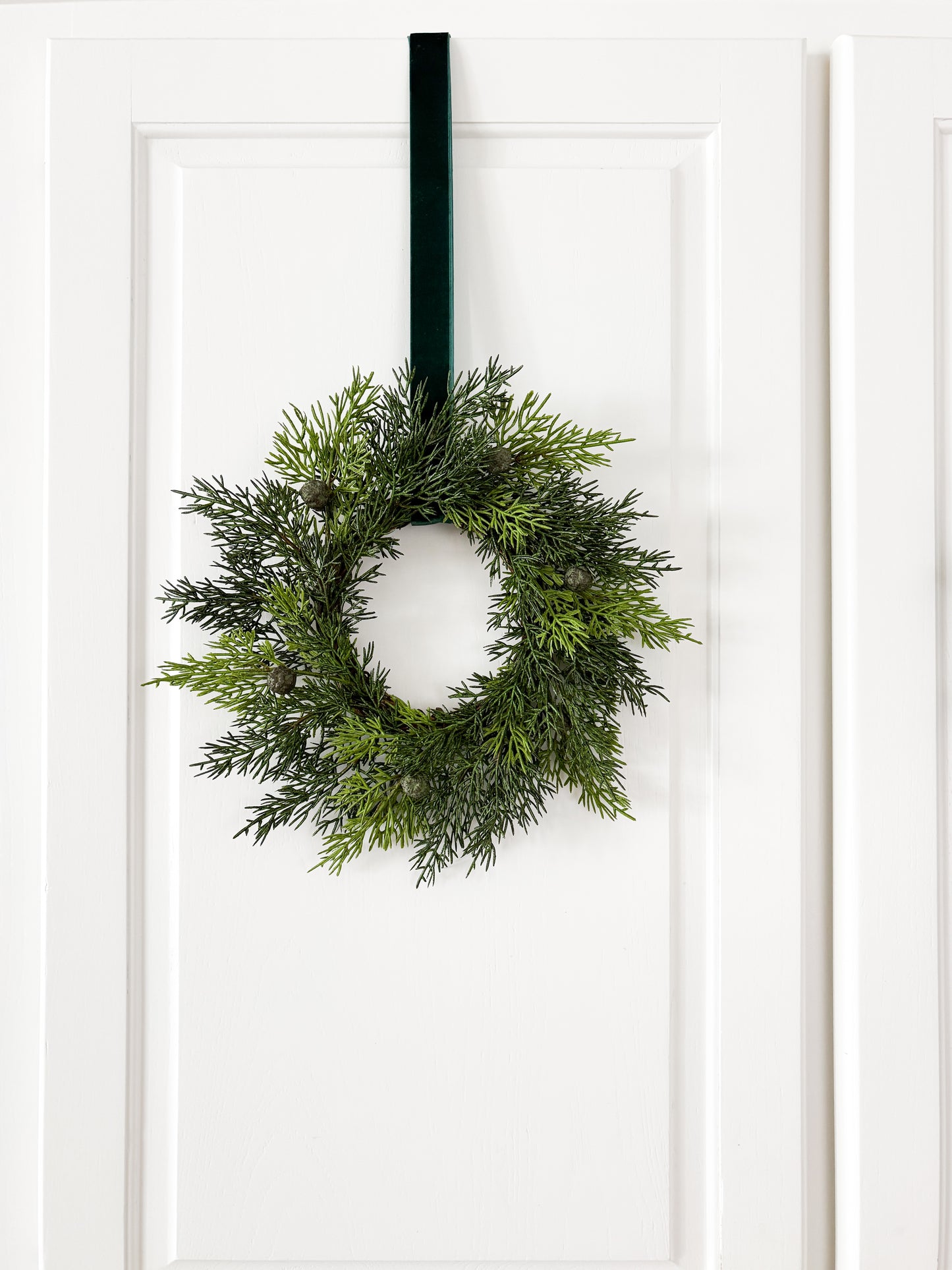 Mini Cedar Christmas Wreath Set with Red & White Striped Ribbon