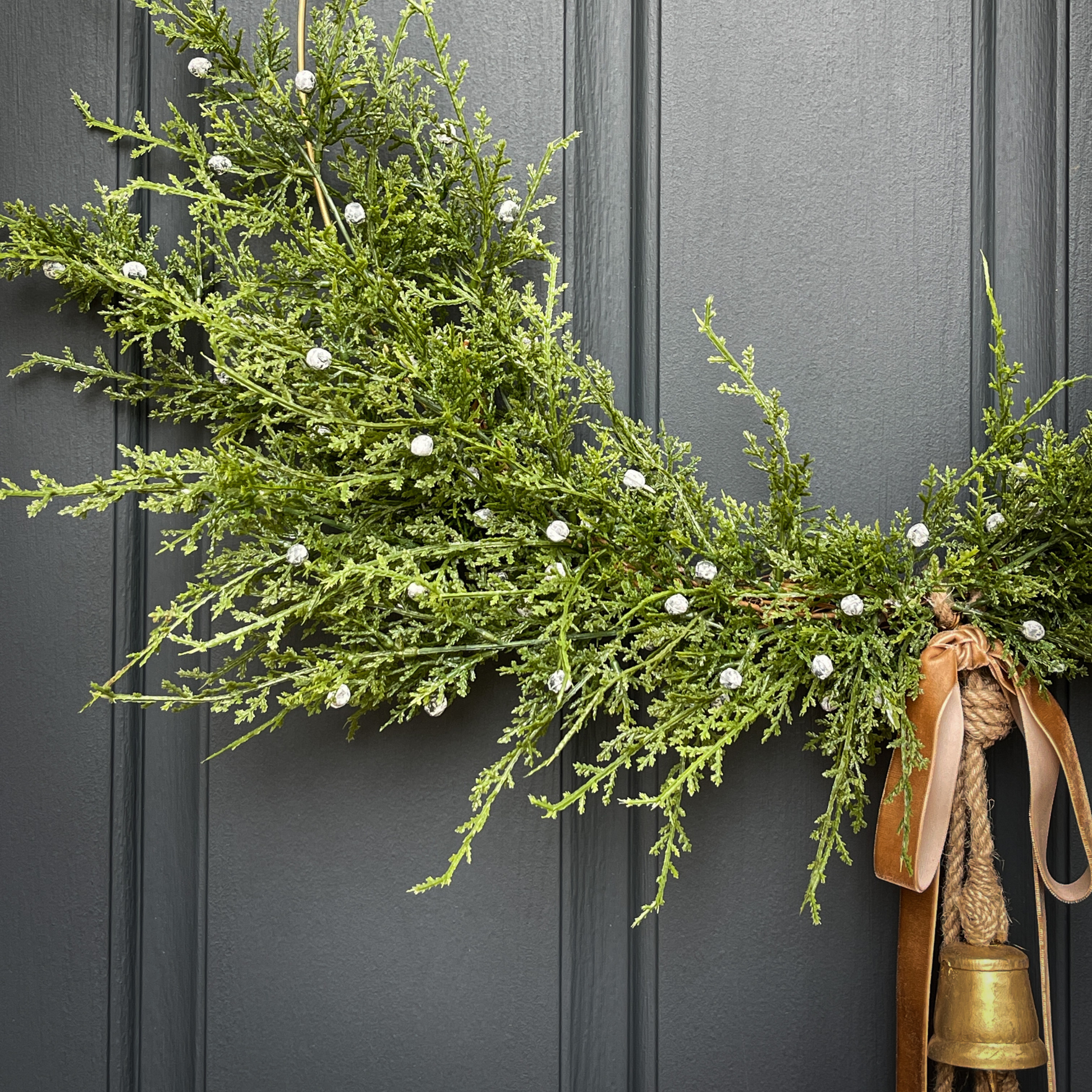 Top Seller! Juniper and Cedar Wreath with Gold Hanging Bell - TwoInspireYou