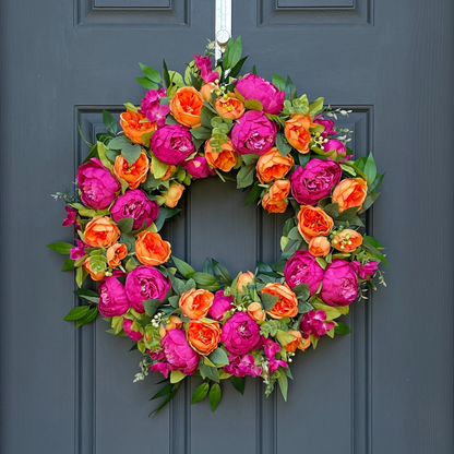 Summer Pink & Orange Peony Wreath