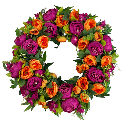 Summer Pink & Orange Peony Wreath