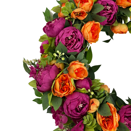 Summer Pink & Orange Peony Wreath