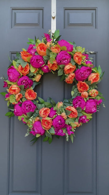 Summer Pink & Orange Peony Wreath