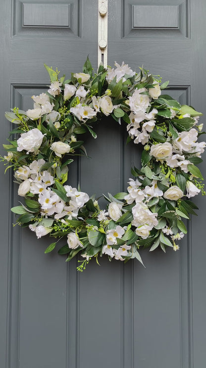 White and Green Dogwood Ranunculus Spring Wreath
