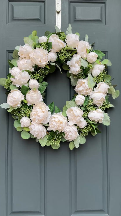 White Peony & Eucalyptus Wreath