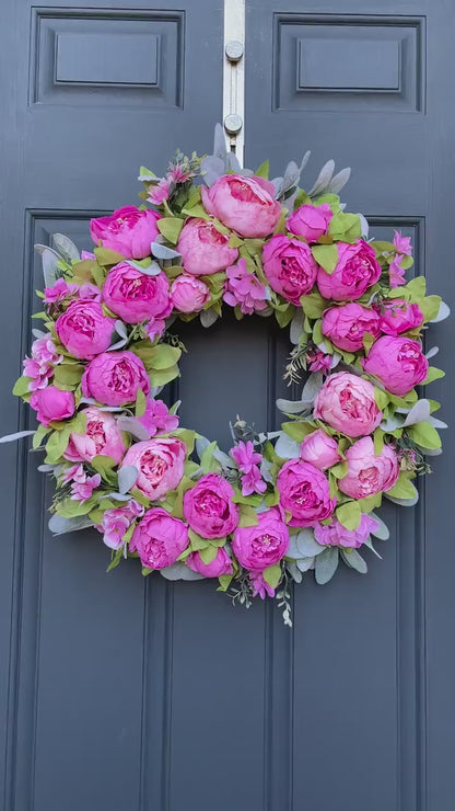 Spring + Summer Pink Peony & Lambs Ear Wreath