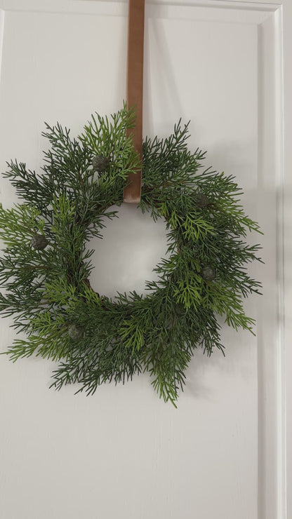 Mini Cedar Christmas Wreath Set with Antique Gold Velvet Ribbon