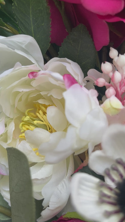 Pink Peony Wreath with Cream Roses & Eucalyptus