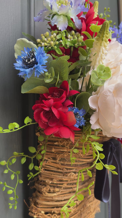 Patriotic Floral Basket Wreath