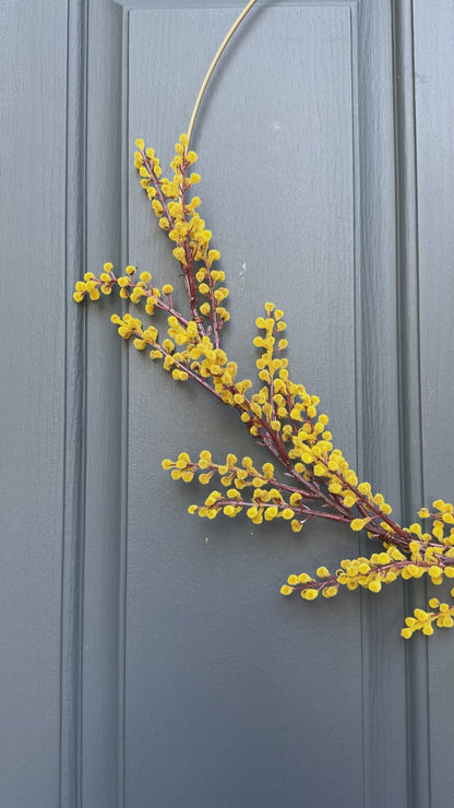 Modern Fall Golden-Yellow Mimosa Hoop Wreath