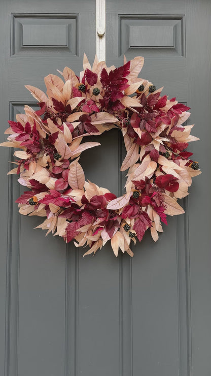 Burgundy & Cream Fall Wreath with Berries