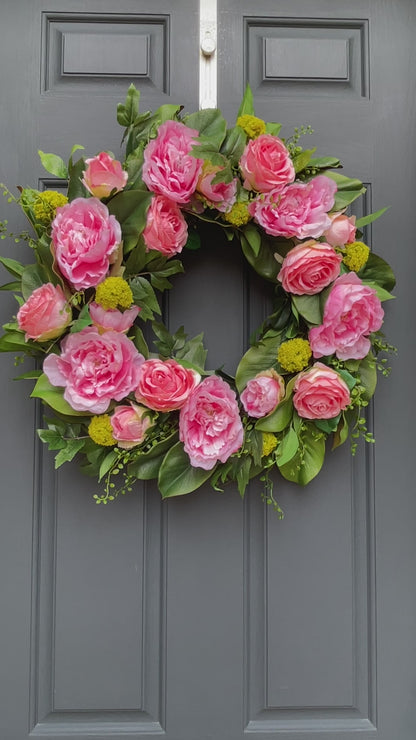 Rose, Peony, and Magnolia Leaf Wreath