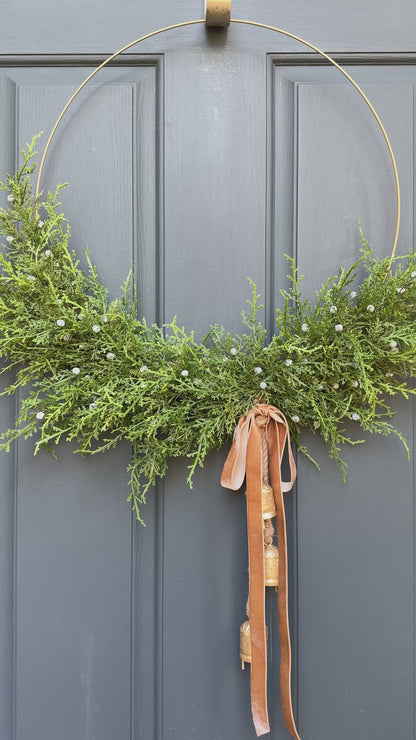 Modern Juniper Christmas Wreath with Hanging Gold Bells
