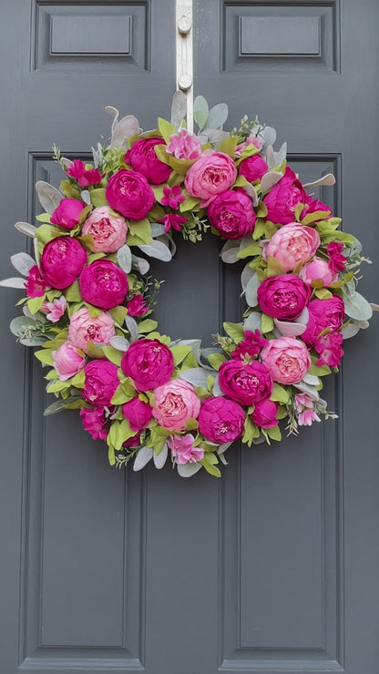 Spring + Summer Pink Peony & Lambs Ear Wreath