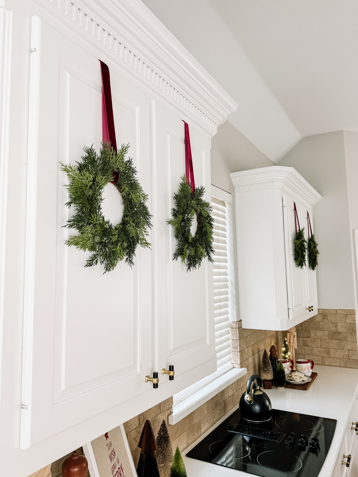 Mini Cedar Christmas Wreath Set with Antique Gold Velvet Ribbon