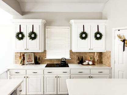 Mini Cedar Christmas Wreath Set with Burgundy Velvet Ribbon