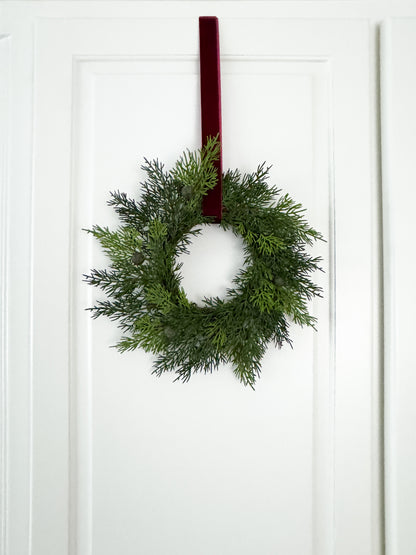 Mini Cedar Christmas Wreath Set with Red & White Striped Ribbon