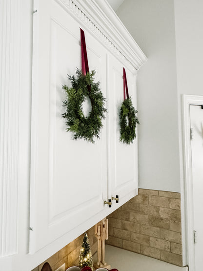 Mini Cedar Christmas Wreath Set with Dark Green Velvet Ribbon