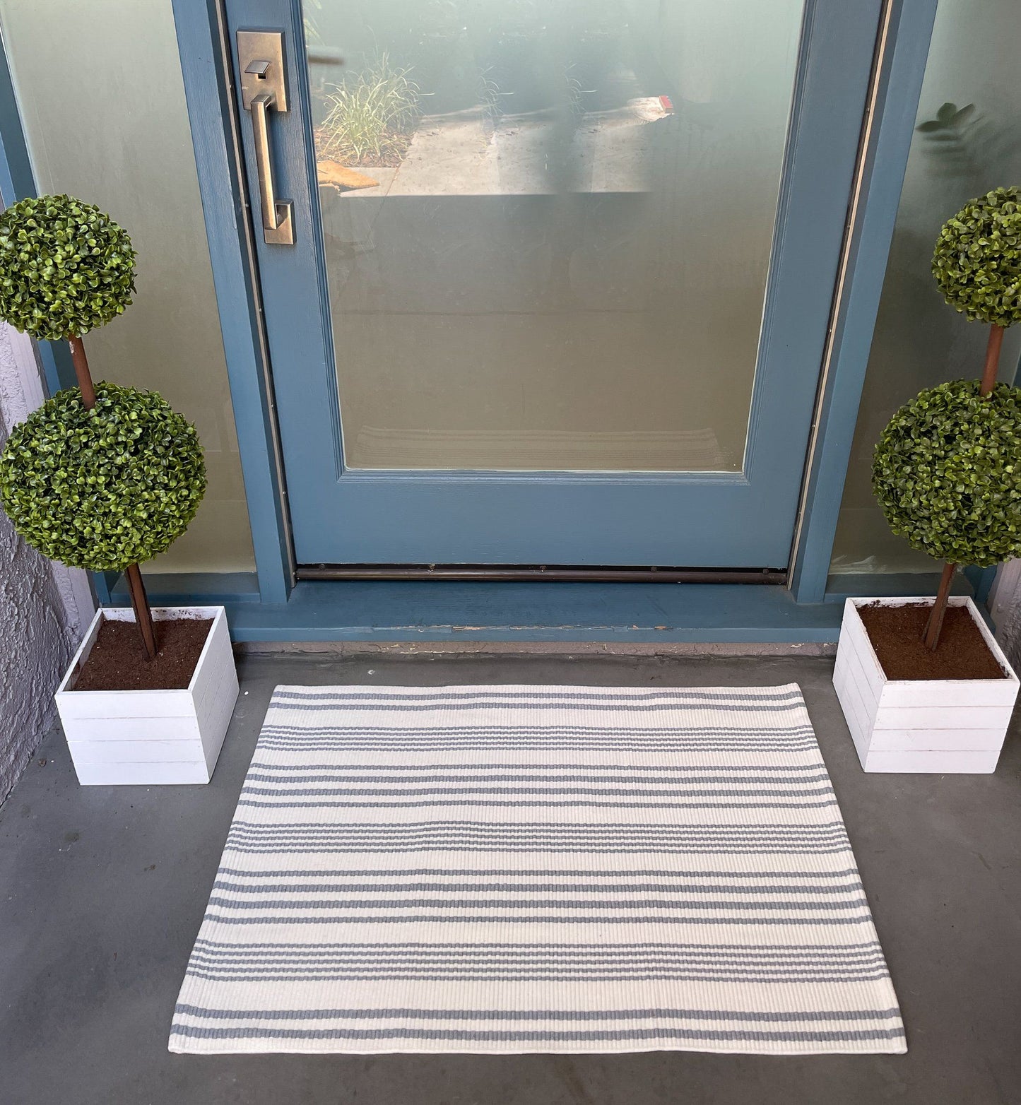 Cream and Grey Striped Accent Rug - 24x36 inches