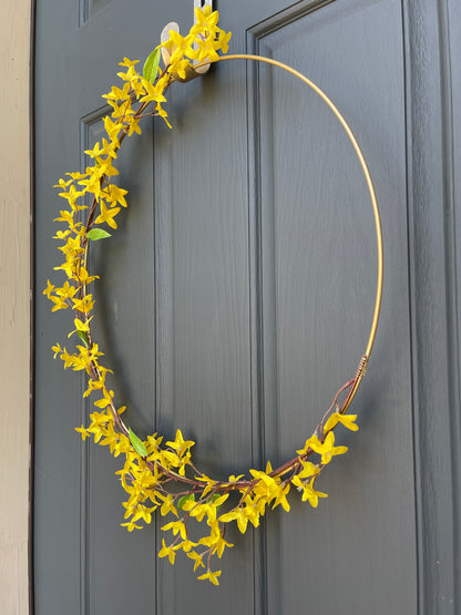 Modern Yellow Forsythia Spring Hoop Wreath