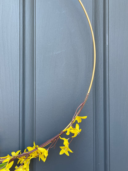 Modern Yellow Forsythia Spring Hoop Wreath