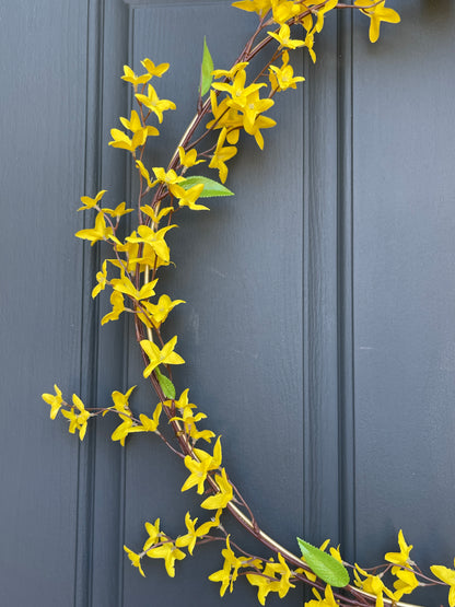Modern Yellow Forsythia Spring Hoop Wreath