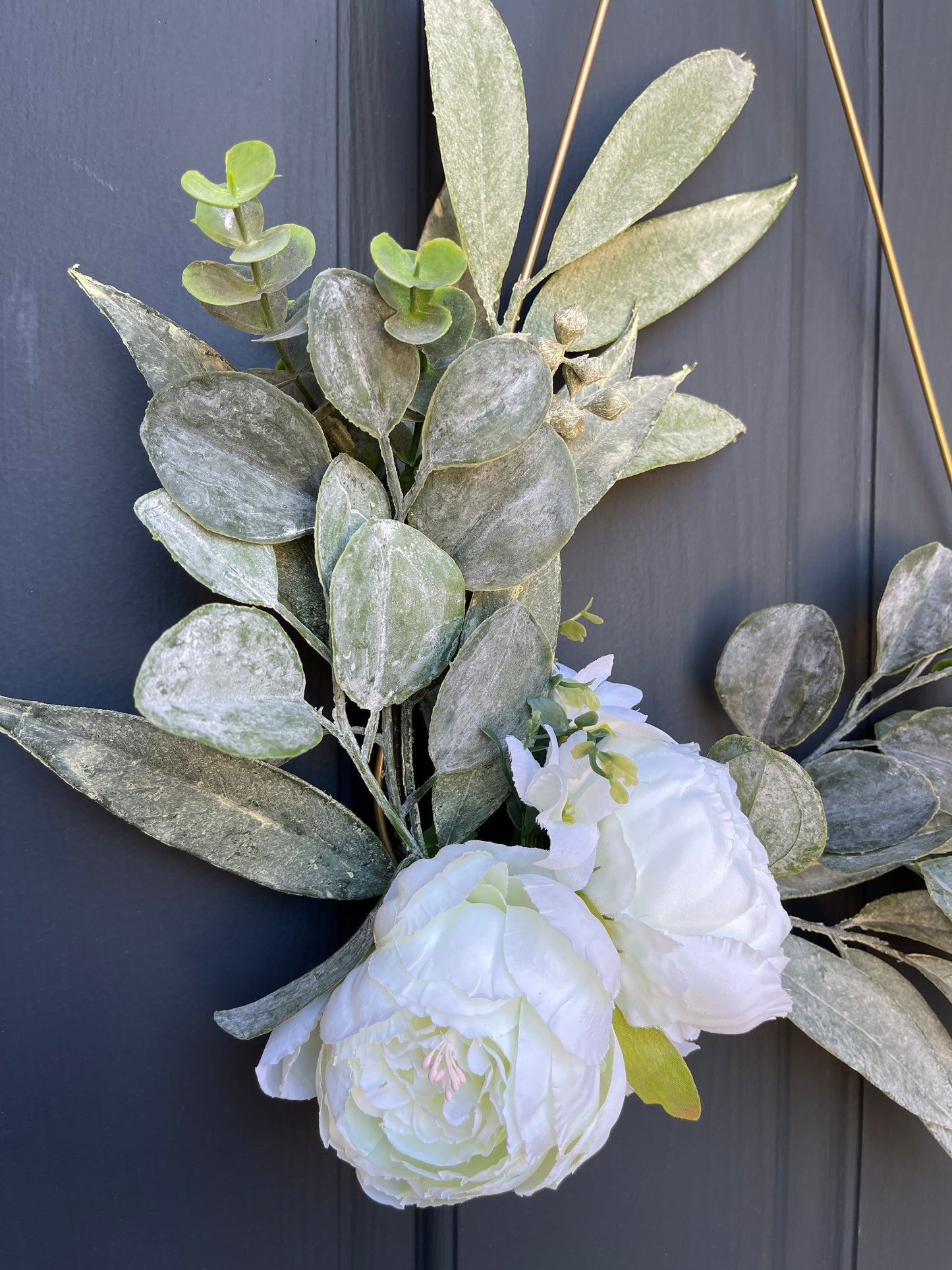 Modern Spring Teardrop Wreath + White Peonies & Eucalyptus